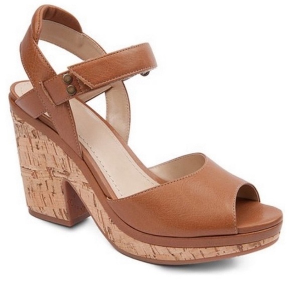 Johnston & Murphy Velcro Ankle Strap Cork Sole Tan Leather Wedge Sandal Size 9M - Picture 1 of 12